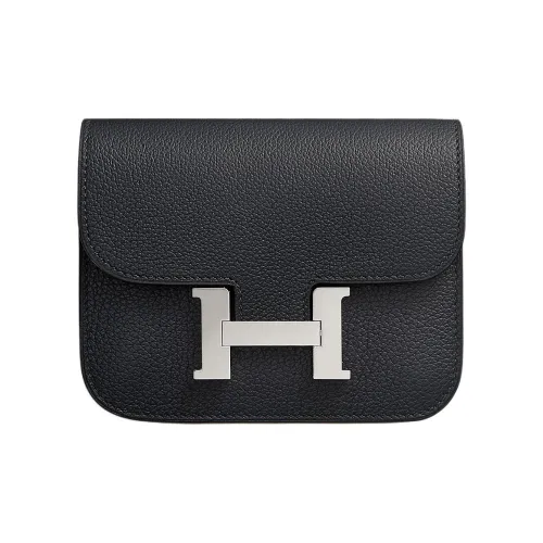 HERMES Constance Slim Кожа Evercolor Кошелек Женские 3Y Caban Черный Твид