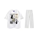 Комплект одежды (Белая футболка + Бело-серые повседневные штаны Фотиния)