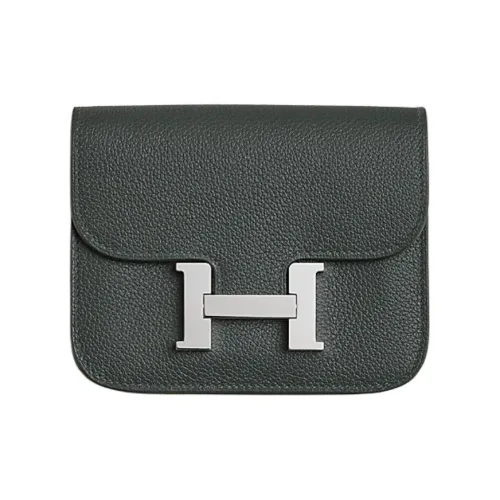 HERMES Constance Slim Evercolor Телячья кожа Кошелек Унисекс Mangrove Зеленый Дуб