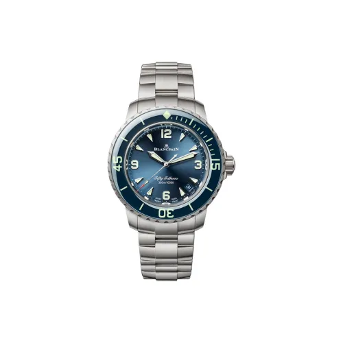 BLANCPAIN FIFTY FATHOMS Автоматический Механический Механизм Женские Часы 38,2 мм Синий Циферблат Титан Корпус Часов Титан Ремешок