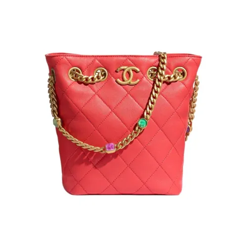 CHANEL Lambskin Gold Metal Multicolor Resin Crossbody Tote Shoulder Bag Women's Red Multicolor