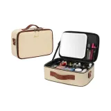 Экрю-коричневый ПУ (полиуретан) с LED светом, зеркальце среднего размера