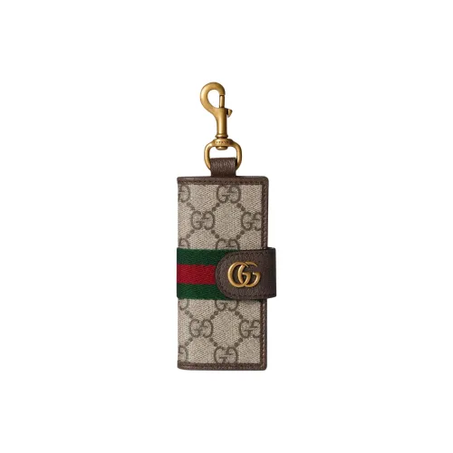 GUCCI Ophidia Ткань с кожаными вставками Key Pouch Мужской Бежевый и Темно-коричневый