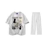 Комплект одежды (Белая серая футболка + Белые серые штаны для повседневной носки)