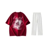 Комплект одежды (Благородный красный футболка + Белые серые вересковые повседневные штаны)