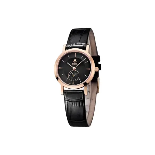 ERNEST BOREL Элегантный Кварцевый Механизм Женские Часы 27,5 мм Черный Циферблат Корпус из Нержавеющей Стали Ремешок из Коровьей Кожи