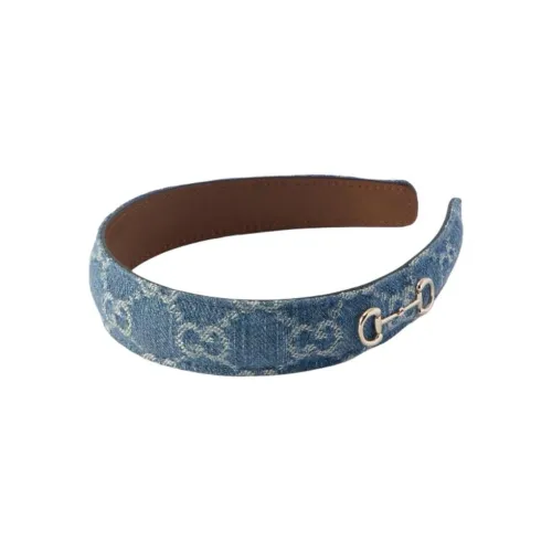 GUCCI Denim Leather Headbands Women's Blue