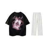 Комплект одежды (Черная футболка + Белые штаны с серым фотинией, повседневные штаны)