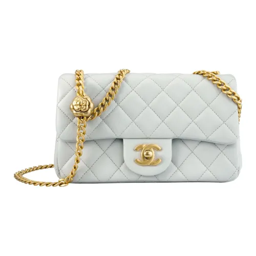 CHANEL Classic Flap CF Овчина Сумка с цепочкой Сумка через плечо Мини Женская Светло-Серый Синий