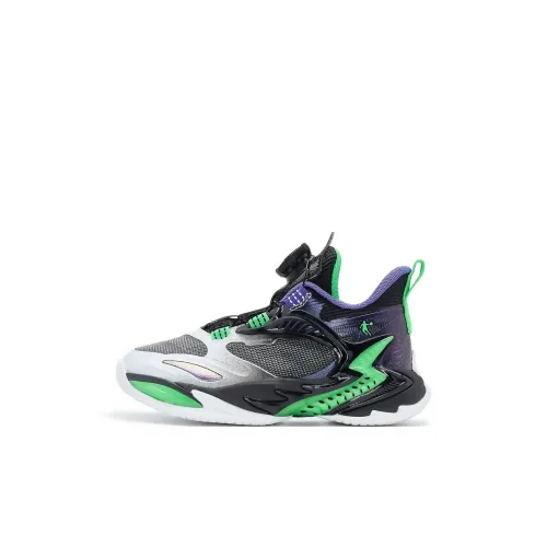 QIAODAN Irregular Shape 6 Амортизация Износостойкий MID Топ Детские Баскетбольные Кроссовки Черный Зеленый Детский