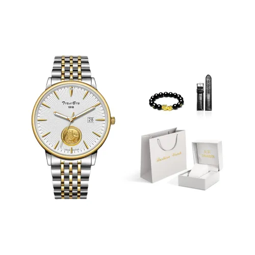 TINAIBIN Автоматический механический механизм ремешок из нержавеющей стали мужские часы белый циферблат