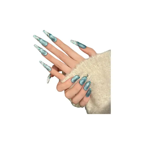 Fanze Oceanic Melody Glacier French Matte Cat Eye False Nail Long Glacier Gradient Coquette