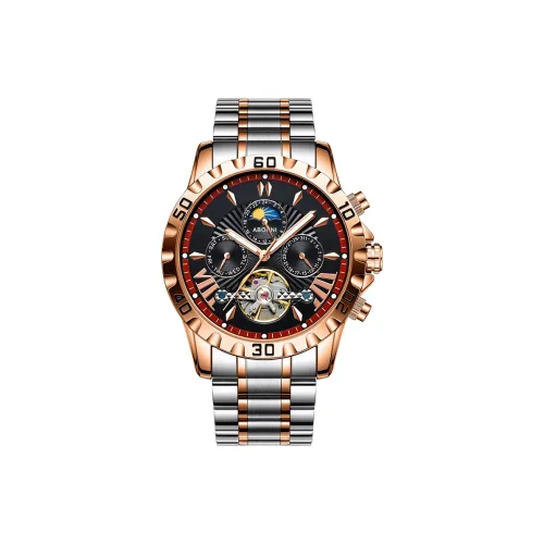 ABORNI Автоматический Механический Механизм Нержавеющая Сталь Ремешок Часы Мужские Черный Циферблат