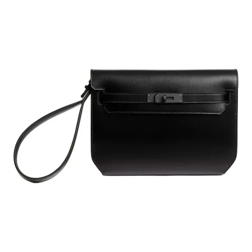 HERMES Kelly Depeches Телячья кожа Клатч 25 Женские 89 Черный
