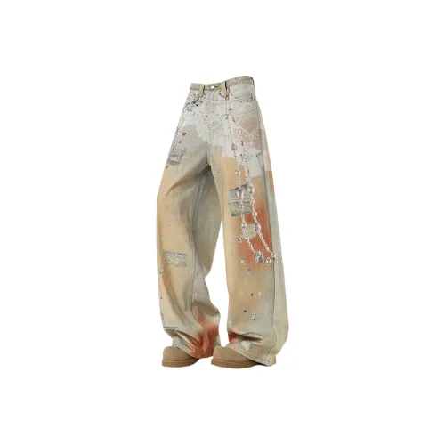 NOAHGIGI Оранжево-желтые 3D симуляция унисекс джинсы