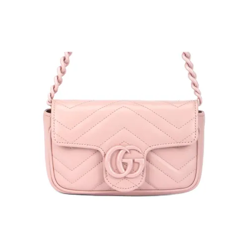 GUCCI GG Marmont V-образная пышная кожаная сумка с клапаном сумка через плечо женская светло-розовая