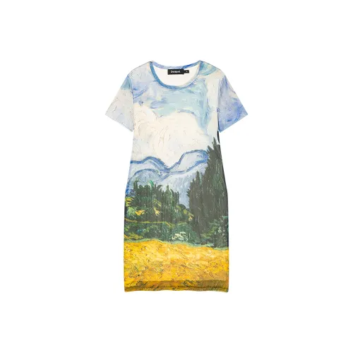 Desigual Blue с Print Женские Короткие Платья с Рукавами