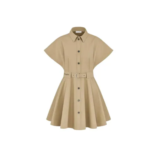 DIOR DIORIVIERA Khaki Женские Короткие Платья с Длинными Рукавами