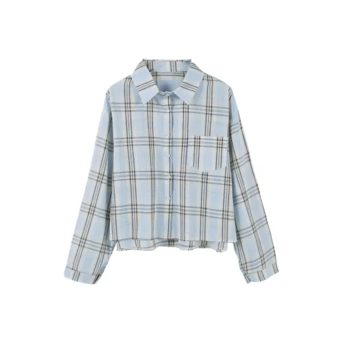 TOUCH Светло-синий Клетчатый Женские Рубашки