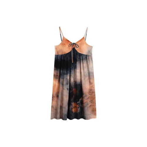XUANZHITING Длинная ночная сорочка женская Tie Dye оранжевая