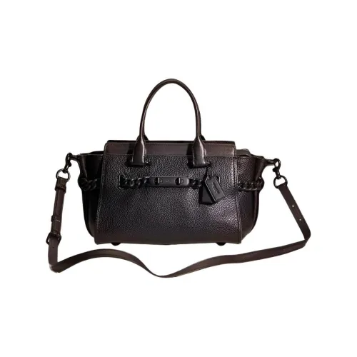 COACH Swagger Сумка из крупнозернистой текстуры сумка через плечо сумка на плечо большая женская черная