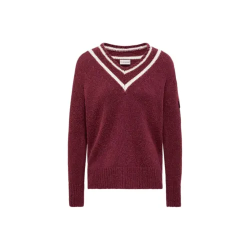 Moncler Утепленный V-образный вырез Хлопок и Смесовая шерсть JUMPER Свитер Женский Бордовый Цвет