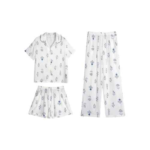 XUANZHITING Пижамный комплект с короткими рукавами и шортами брюки женские белые