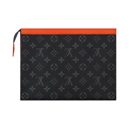 LOUIS VUITTON Pochette Voyage Monogram Eclipse Покрытый холст Клатч Средний Мужской Черный Красный