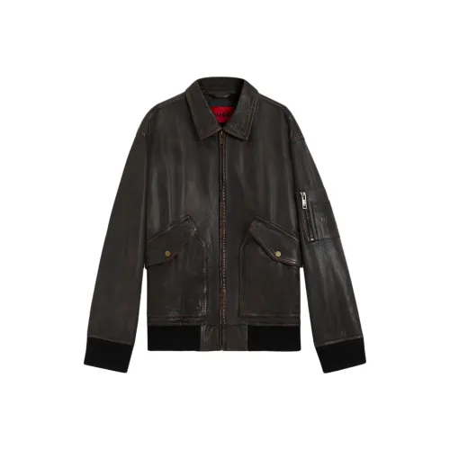 Hugo Boss Темно-коричневые мужские кожаные куртки