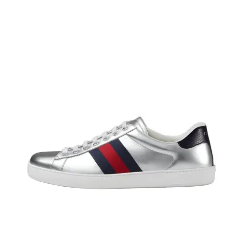 GUCCI Ace Low Топ Скейтборд Кроссовки Мужские Серебряные