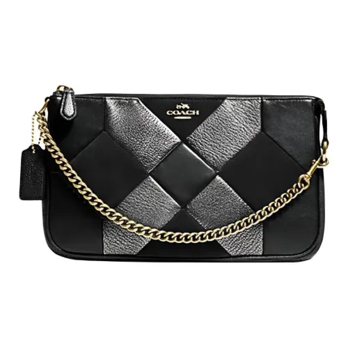 COACH NolitaWristlet Галечная кожа Маленькая сумочка Сумка на плечо Сумка среднего размера Женская Черный и Серебряный