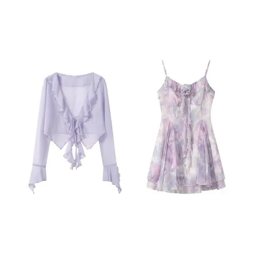 WOVLAS Фиолетовый Юбка + Кардиган Женские Комплекты с юбкой