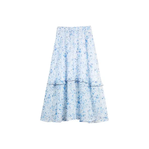 Elle Голубой цветок Женские Повседневные длинные юбки