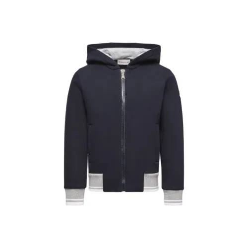 Moncler Куртки Пальто с полосами и хлопковый ZIP UP худи морской синий для детей