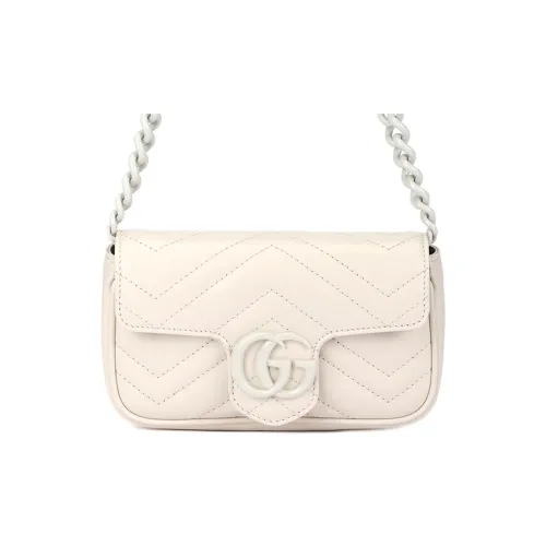 GUCCI GG Marmont V-образная пышная кожаная сумка с клапаном сумка через плечо экстра мини женская белая