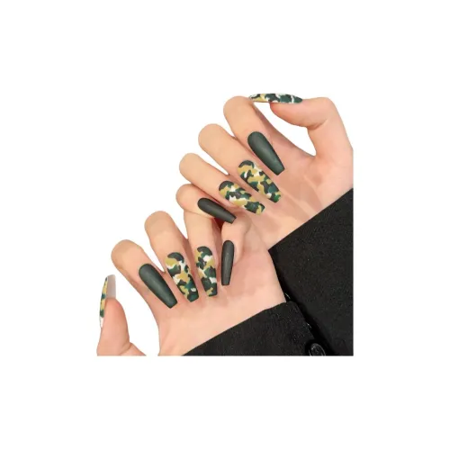 Fanze Камуфляж Ручная Рисовка False Nail Длинный Армейский Зеленый Градиентный Стиль Instagram