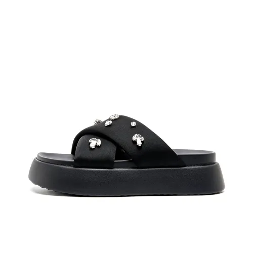 MALEMONKEY Rhinestone Slip-resistant Shock Absorbers Slippers Women's Black MALEMONKEY Стразы Противоскользящие Амортизаторы Шлепанцы Женские Черные