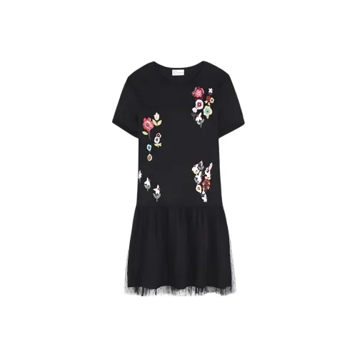 RED VALENTINO Короткое платье с короткими рукавами женское черное
