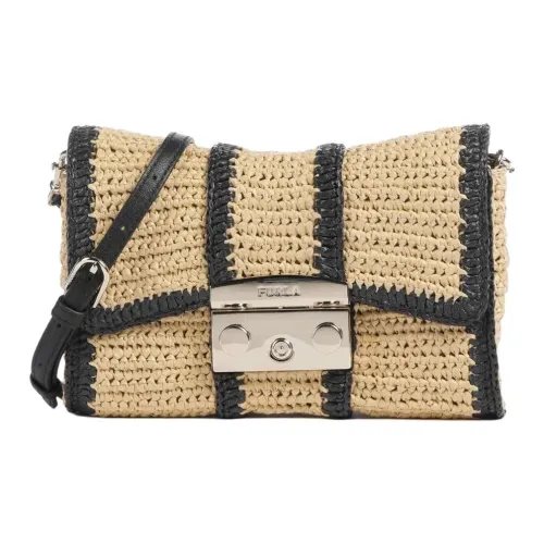 Furla Metropolis Collection Рафия Сумка через плечо Сумка на плечо Мини Женская Лен Черный