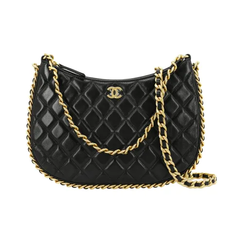 CHANEL Lambskin Hobo Bag Portable Crossbody Bag Shoulder Bag Women's Black CHANEL Сумка из овечьей кожи переносная сумка через плечо женская черная