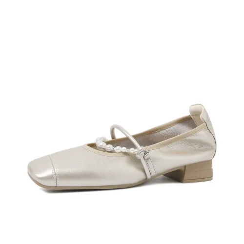 CAMEIDO Грубый каблук Туфли Мэри Джейн 3,5 см Женские Шампанское