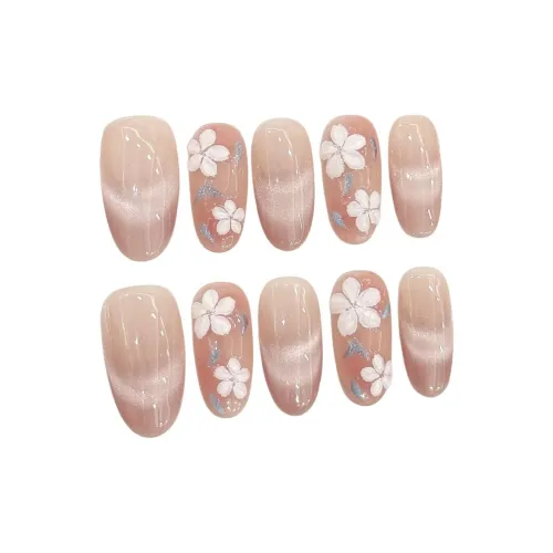 Fanze Spring Blossoms Кошачий глаз Ручная работа 3D Цветок False Nail Овал Нюдово-розовый Градиентный Стиль Instagram