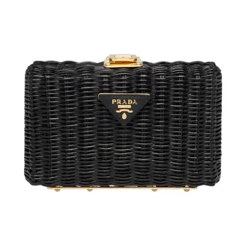 PRADA Прутья ивы Одно плечо Через плечо Клатч Женские Черный