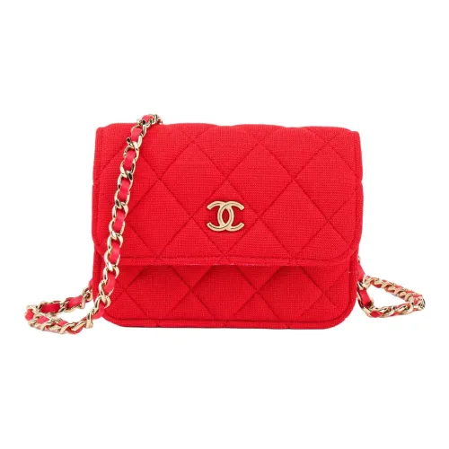 CHANEL Сумка через плечо из ткани мини женская красная