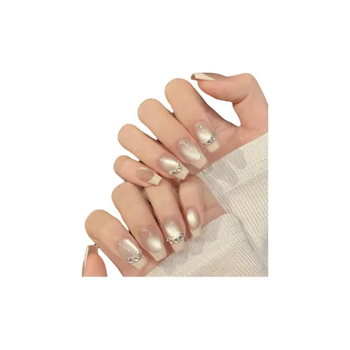 Fanze Французский Сверкающий страз Glass Beads Cat Eye False Nail Trapezoidal Телесный Градиентный Coquette 20мм