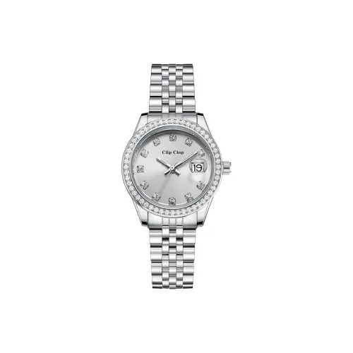 Clip Clop Кварцевый механизм сплав ремешок женские часы серебристый циферблат