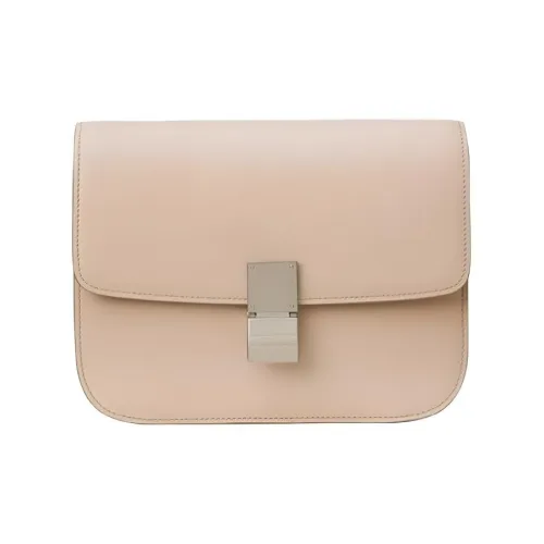 CELINE Классический Bo Телячья кожа Тофу Сумка Квадратная Сумка Сумка через плечо Сумка через плечо Средняя Женская Нюдово-розовая