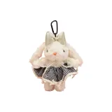 [Черно-белая клетка, белая комбинированная юбка + нитка с бусинами, бант + экрю бант, кролик с мешковатыми ушами + черный браслет-шнурок]