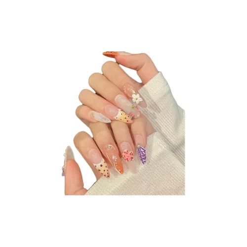 Fanze Тропический стиль Отпуск Карнированный Французский False Nail Миндаль Дофаминовая одежда Градиентный Милый