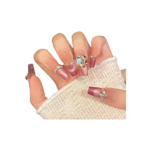 Fanze Белый Кристальный Beaded Туманный Розовый Мечтательный False Nail Длинный Фиолетовый Градиент Flashing
